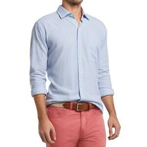 Peter Millar Men’s Seaside Sandbar Coastal Striped Shirt Blue/White Size XXL